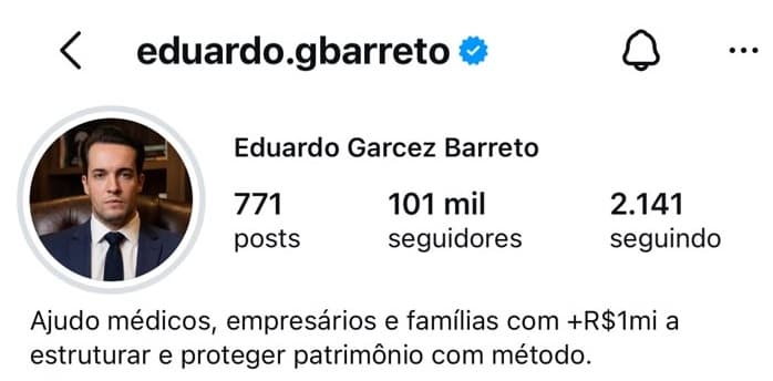 Perfil de Eduardo Barreto no Instagram: 101 mil seguidores